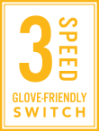 Orange 3 Speed icon Orange icon that says 3 Speed Glove-friendly Switch
