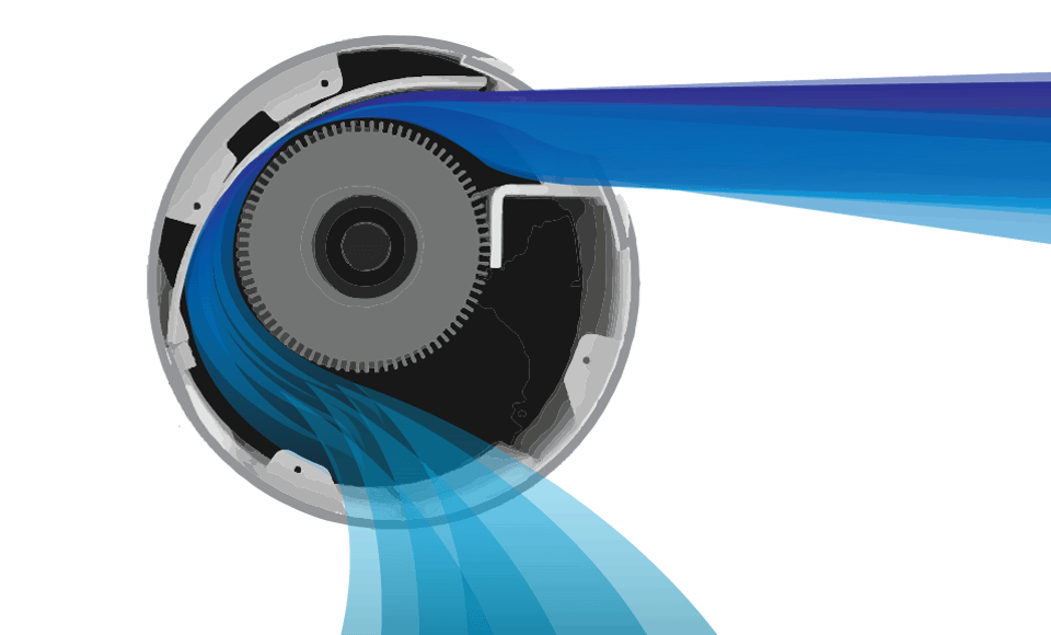 ATOM1 Performace Banner Graphic showing the inside mechanics of ATOM 1 Compact Oscillating Tower Circulator