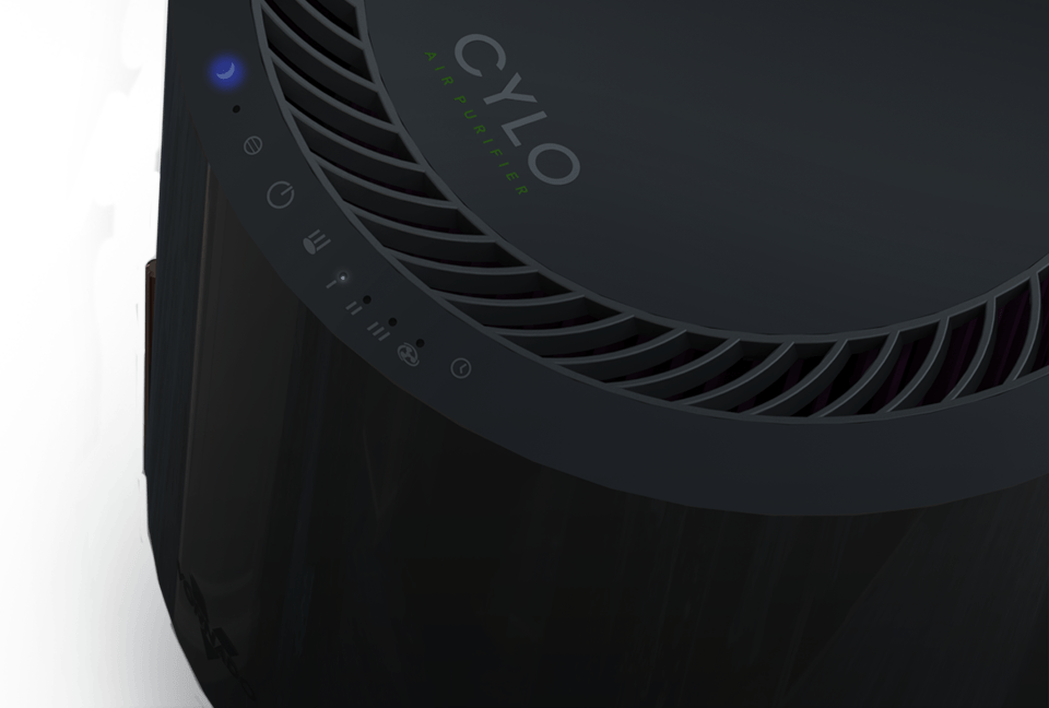 Cylo51 web banner night Closeup of Cylo51 Air Purifier's controls