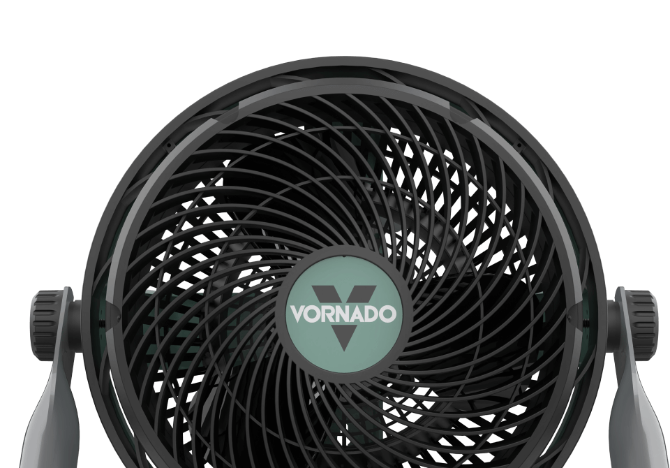 EXO61 HD 5 Year Warranty Closeup of EXO61 HD fan prominently showing off the Vornado Logo