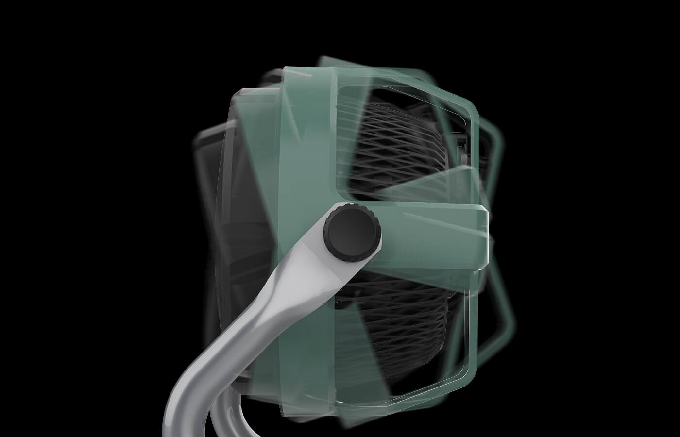 EXO61 HD Angle a still image showing EXO61 HD fan angle adjustment. The image shows the fan overlayed at different angles.