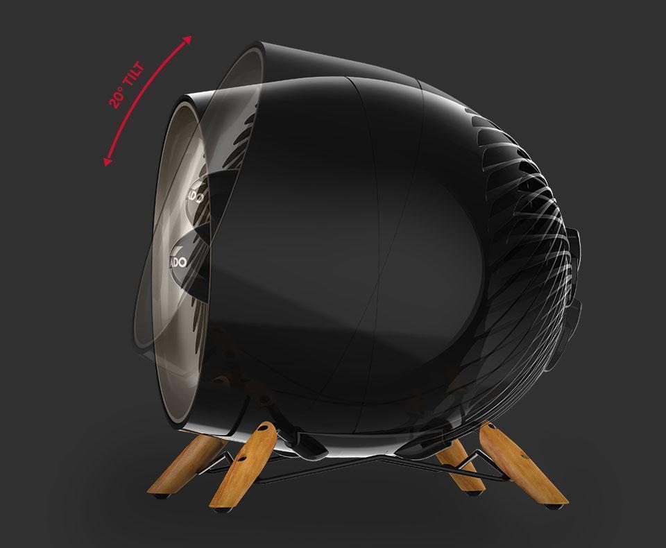 Glide Web Banner Glide Pivoting motion of a Glide Heat Whole Room Heater shown with an opaque Glide and two transparent Glides at different tilts. There is a red arrow with the words 20 degree tilt to indicate the motion.