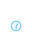 Home icon White outline icon of a house with a blue clock outline in its center.