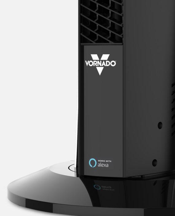 OSCR37 AE tower circulator base with a White Vornado logo and a Works With Alexa badge