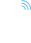 Phone icon White outline of a phone with 3 blue wifi lines on the top right