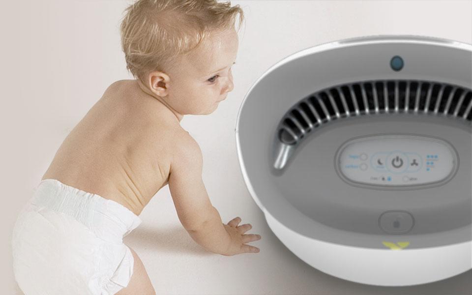 Purio Lockable Controls Banner Purio Nursery Air purifier Lockable Controls by a crawling baby
