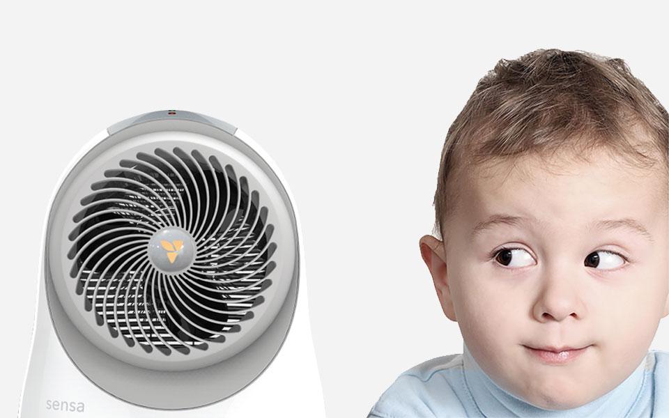 Sensa Lockable Controls Banner Sensa Sensing nursery heater with a baby looking at it