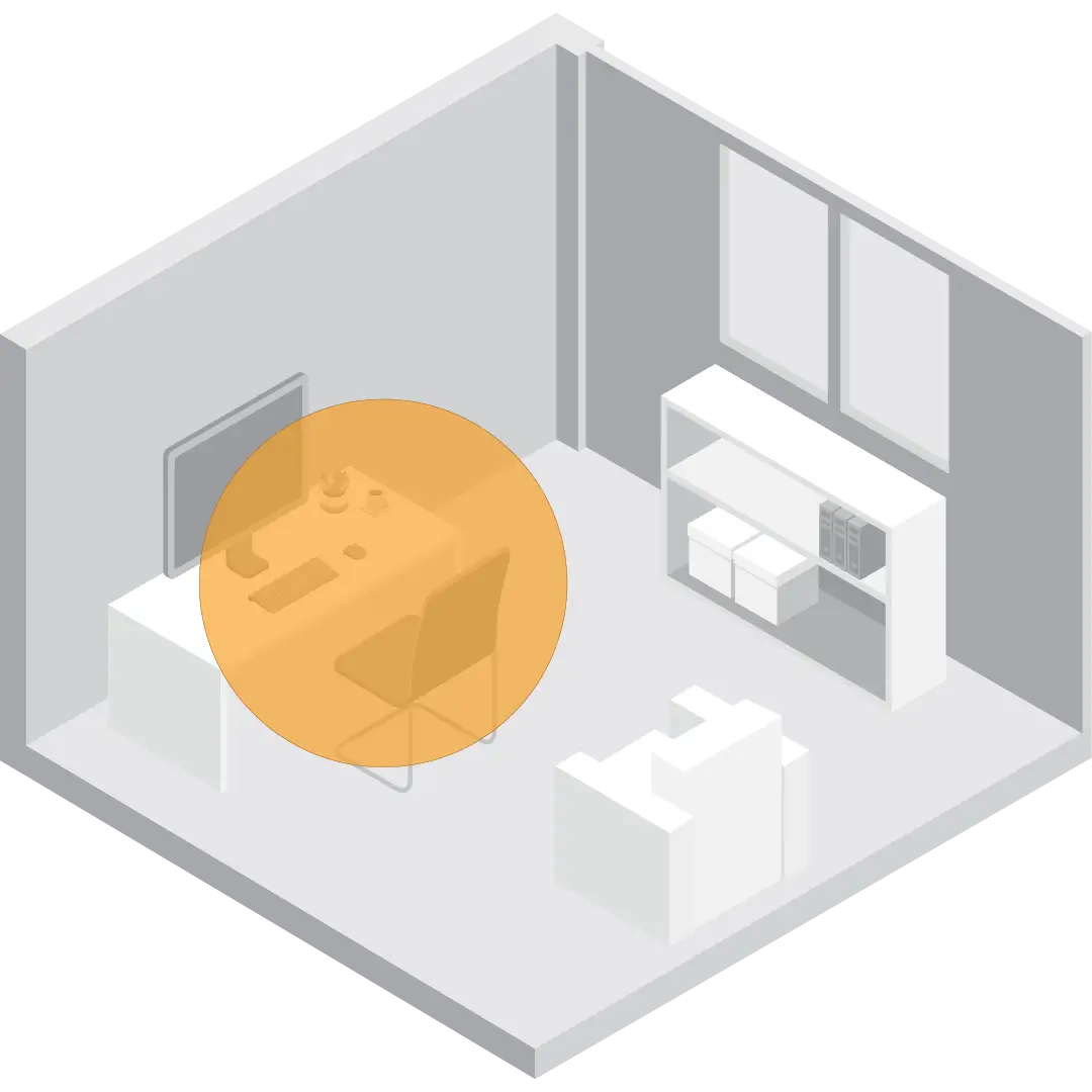 Vornado Personal Heater air circulation A graphic showing a Vornado Personal heater air area with a orange circle in a room